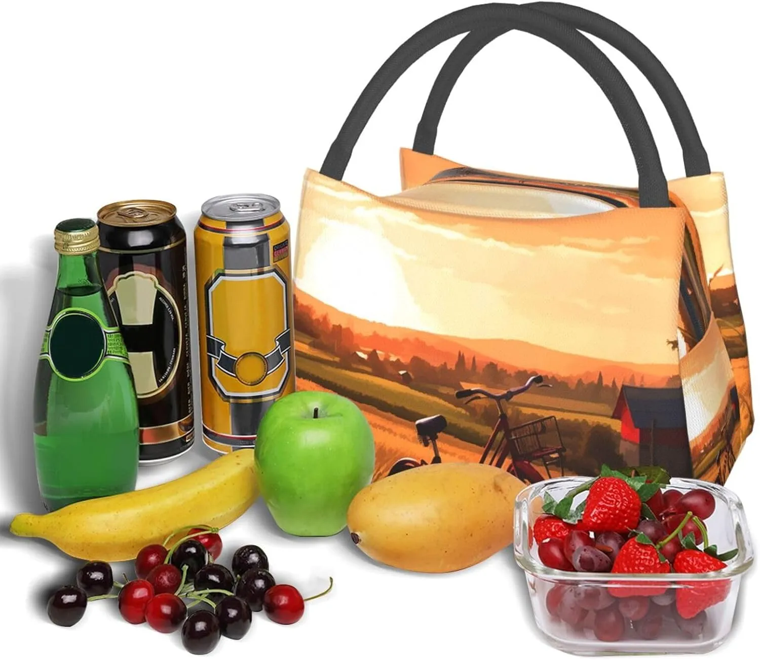 Lunch Bag Insulated Lunch Box for Women Men Reusable Sunset Rural View Lunch Tote Cooler Bag for Office Work