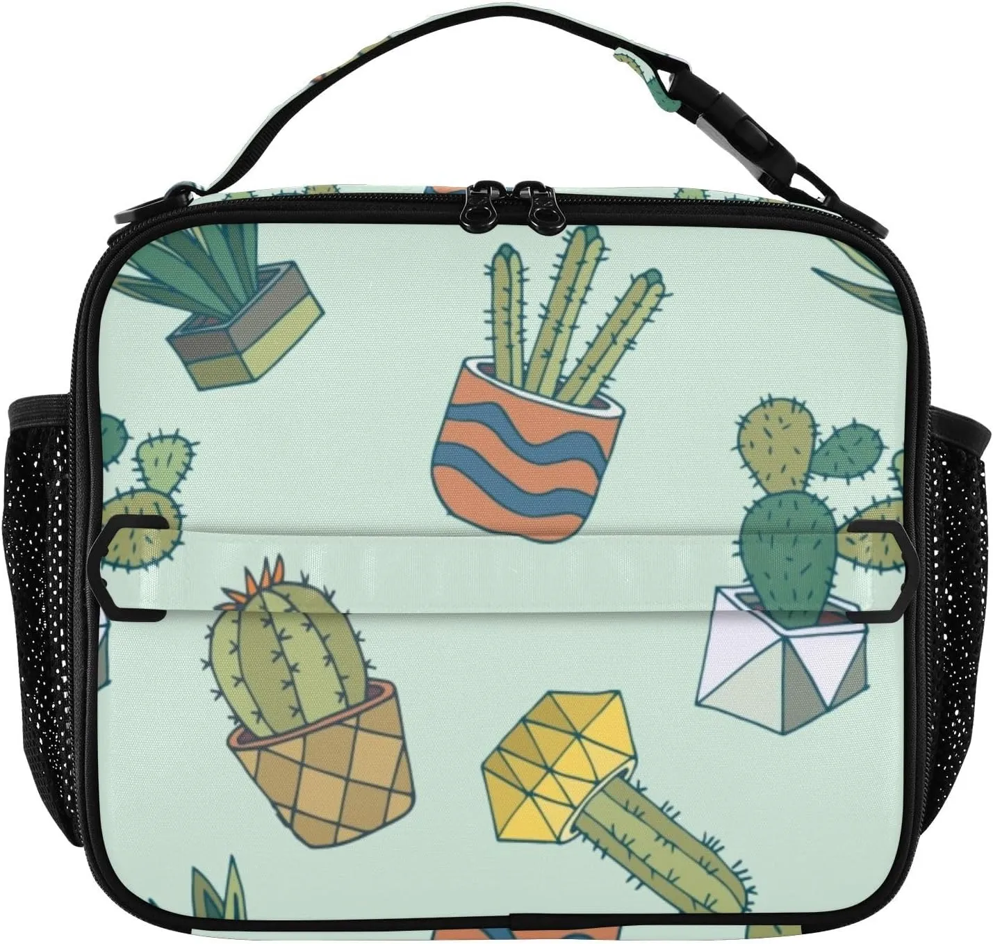 Lunch Bag Lunch Box for Women Men Insulated Cooler Bag Reusable Lunch Box Tote Bag with Strap for Work Picnic Cactus Green 01