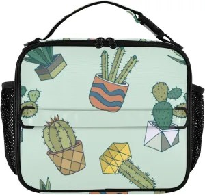 Lunch Bag Lunch Box for Women Men Insulated Cooler Bag Reusable Lunch Box Tote Bag with Strap for Work Picnic Cactus Green 01