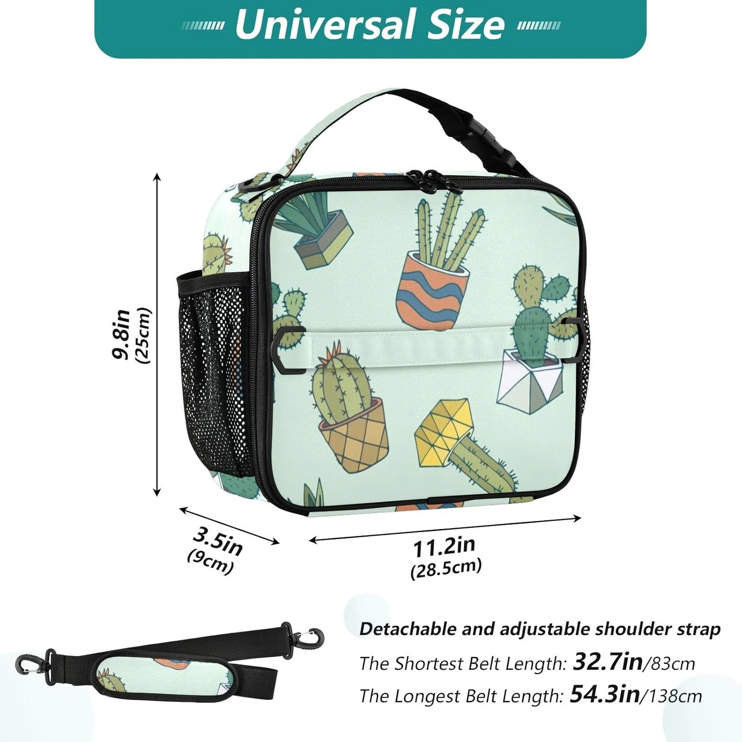 Lunch Bag Lunch Box for Women Men Insulated Cooler Bag Reusable Lunch Box Tote Bag with Strap for Work Picnic Cactus Green 01