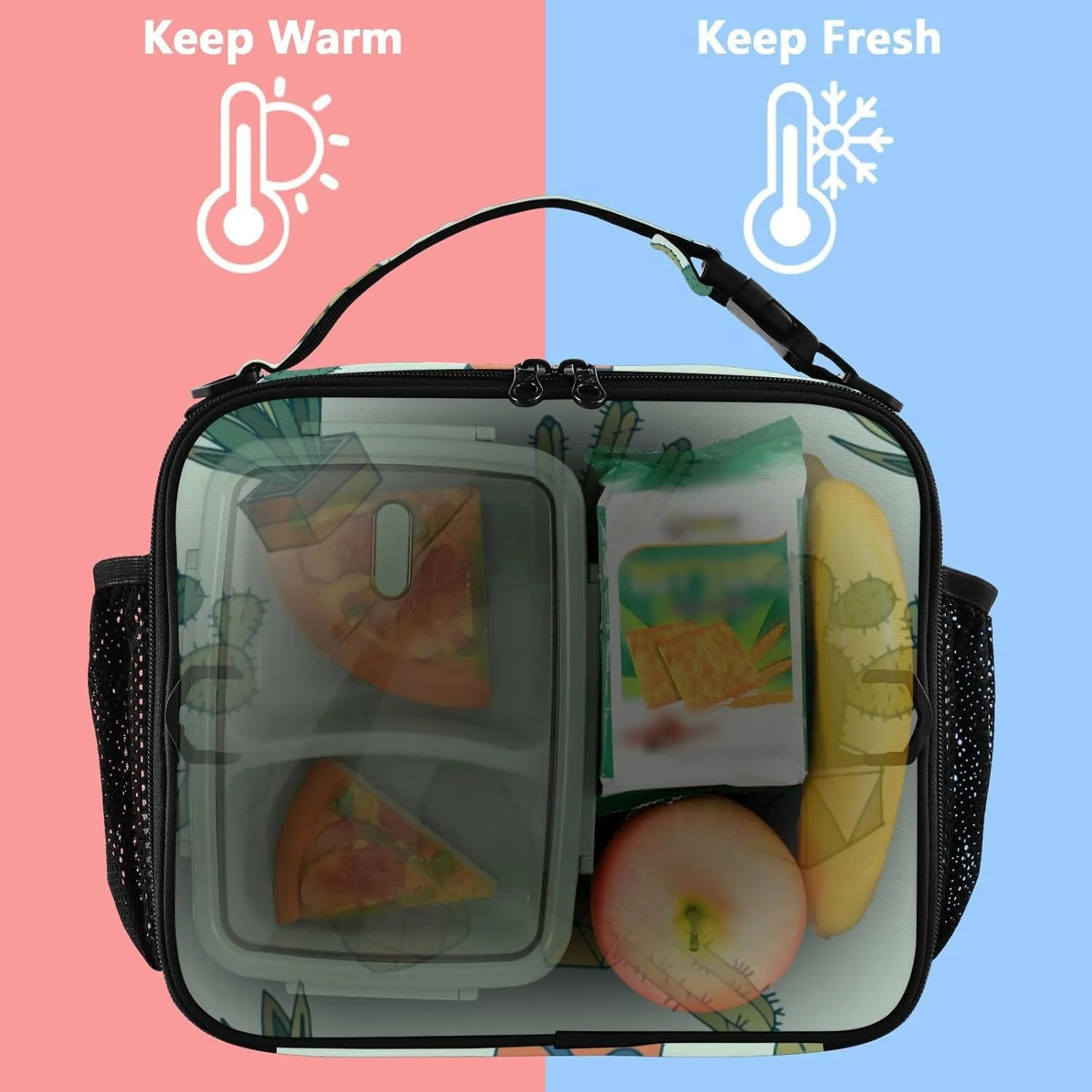 Lunch Bag Lunch Box for Women Men Insulated Cooler Bag Reusable Lunch Box Tote Bag with Strap for Work Picnic Cactus Green 01