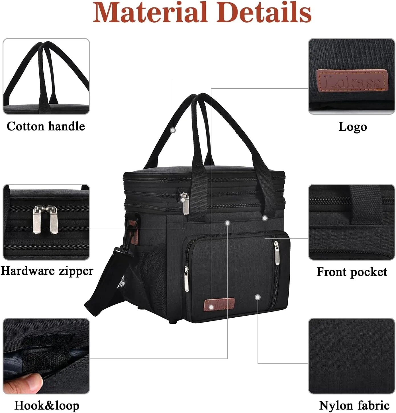 Lunch Box & Lunch Bag for Men Women, Large Insulated Adult Lunch Box Leakproof Lunchbox Cooler Bag for Work Picnic Beach,16L, Black