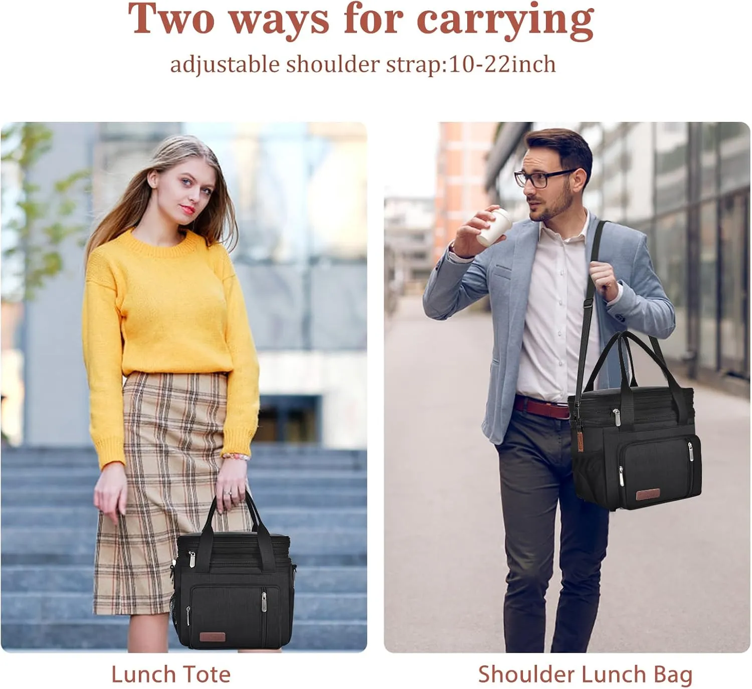 Lunch Box & Lunch Bag for Men Women, Large Insulated Adult Lunch Box Leakproof Lunchbox Cooler Bag for Work Picnic Beach,16L, Black