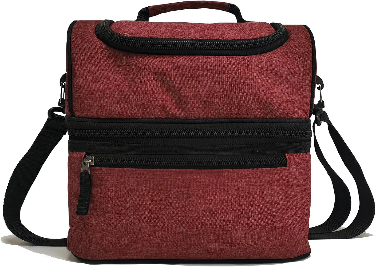 Lunch Box For Men & Women, Insulated Large Lunch Bag For Work, Double Decker Lunchbox.Leakproof Lunch Cooler, Adjustable Strap, Ideal for Work, Picnic, Travel（Red）