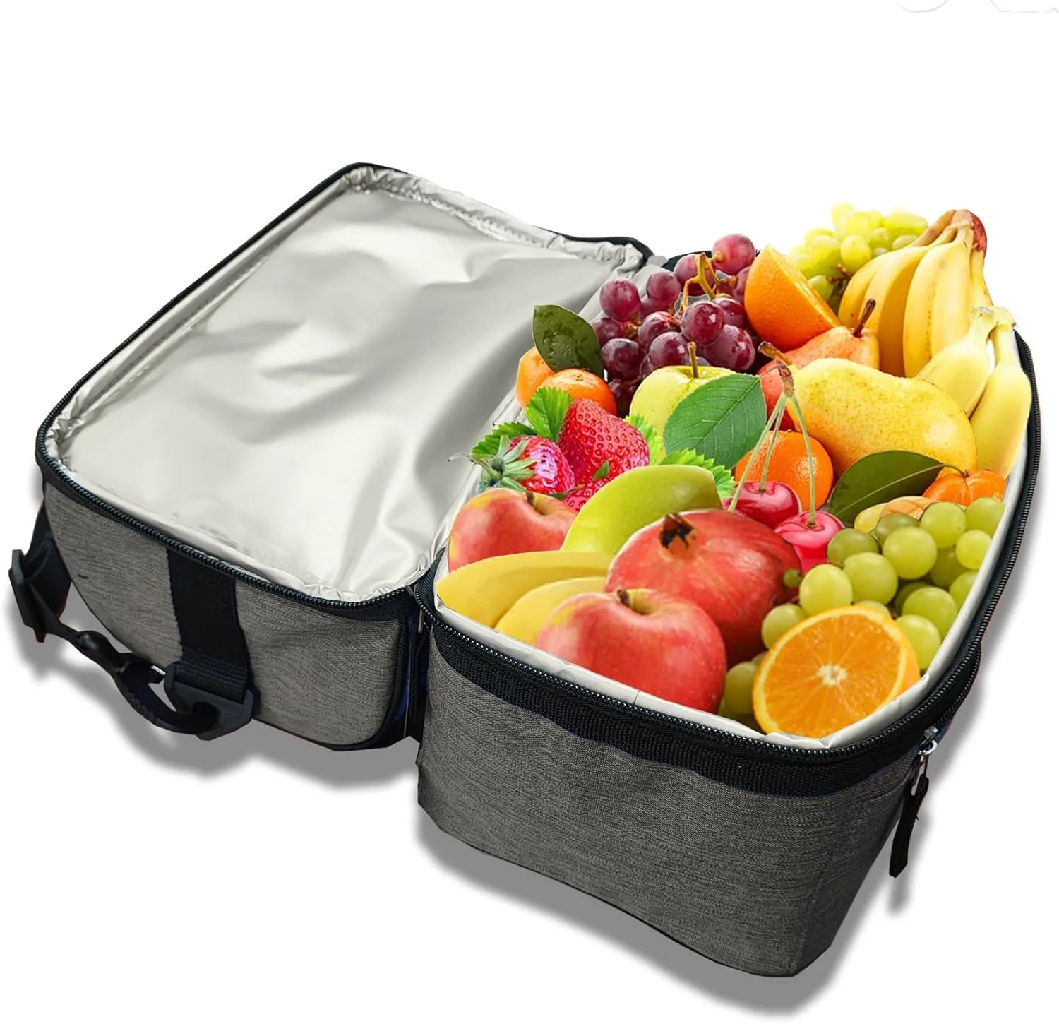 Lunch Box For Men & Women, Insulated Large Lunch Bag For Work, Double Decker Lunchbox.Leakproof Lunch Cooler, Adjustable Strap, Ideal for Work, Picnic, Travel（Red）