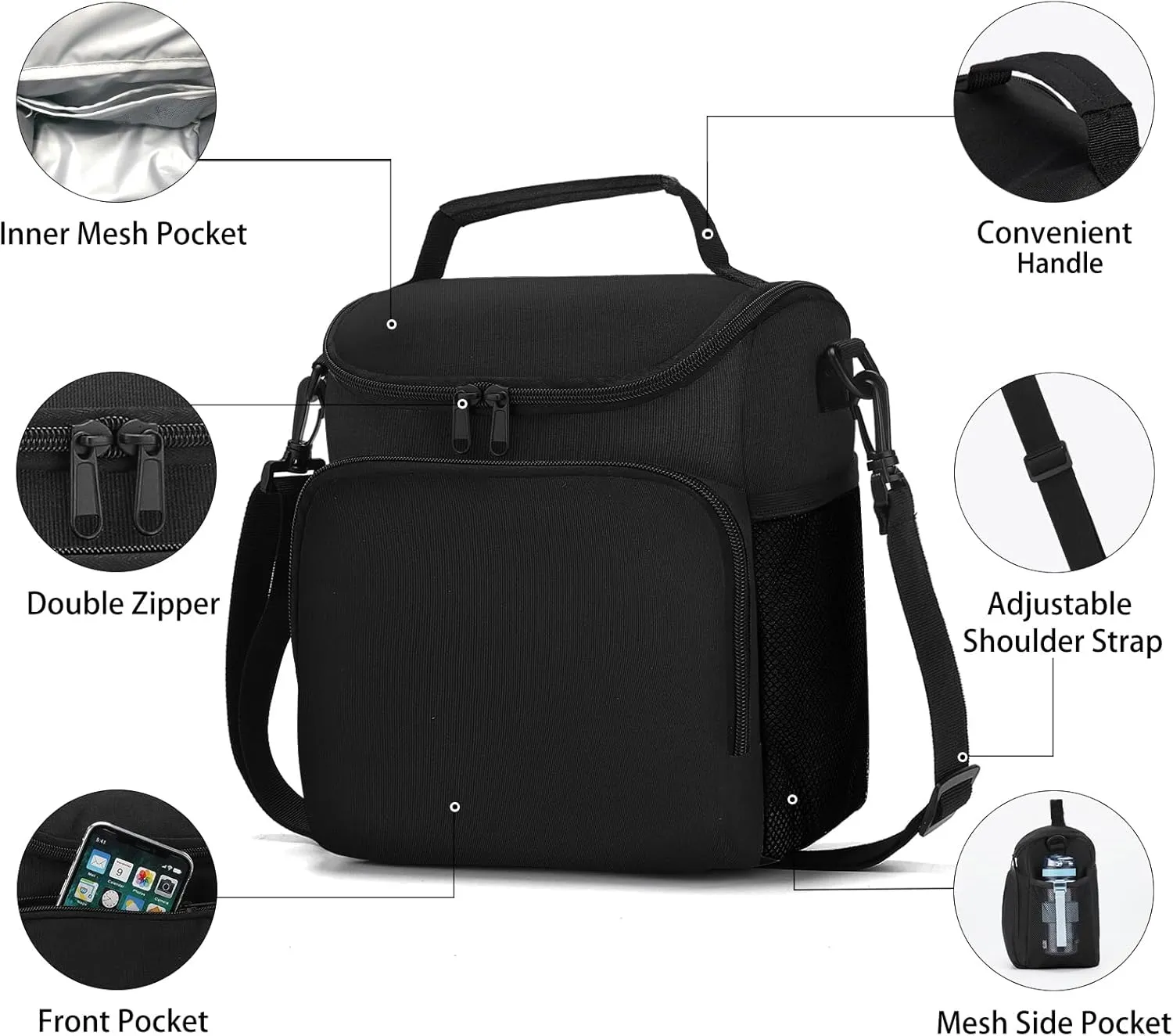 Lunch Box for Men,Insulated Lunch Bag Women with Adjustable Shoulder Strap, Cooler Bag with Drinks Holder for Adult Work Picnic Beach Workout