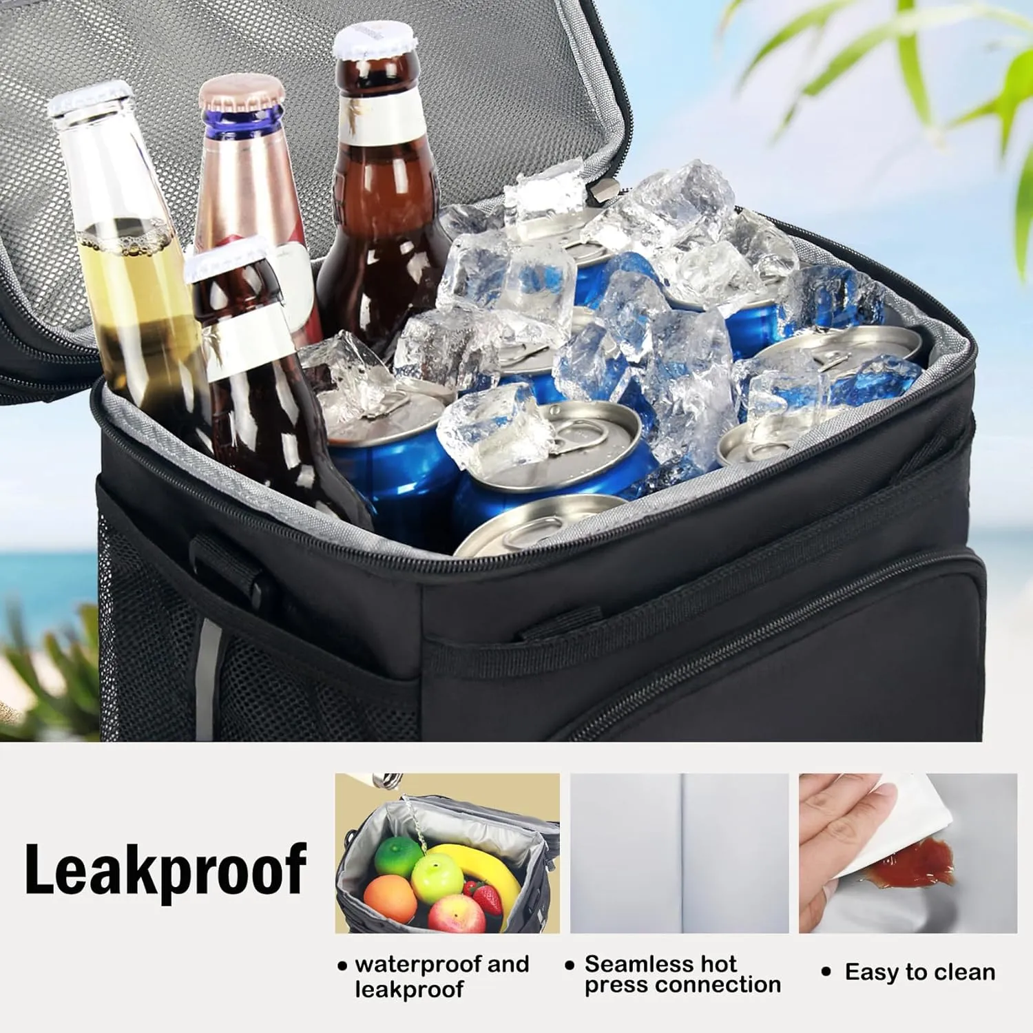 Lunch Box For Men/Women,Large Double-layer Insulated Expandable Reusable Leakproof Cooler Bags For Adults,Lunch Bag With Adjustable Shoulder Strap For Office Travel Picnic（Black）