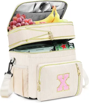 Lunch Box for Women Insulated Lunch Bag-16L-Leakproof Cooler Bag Personalized Adult Lunch Box with Adjustable Shoulder Strap, Gift for Women/Stuff/Teacher for Work Picnin Travel, Beige, Initial X