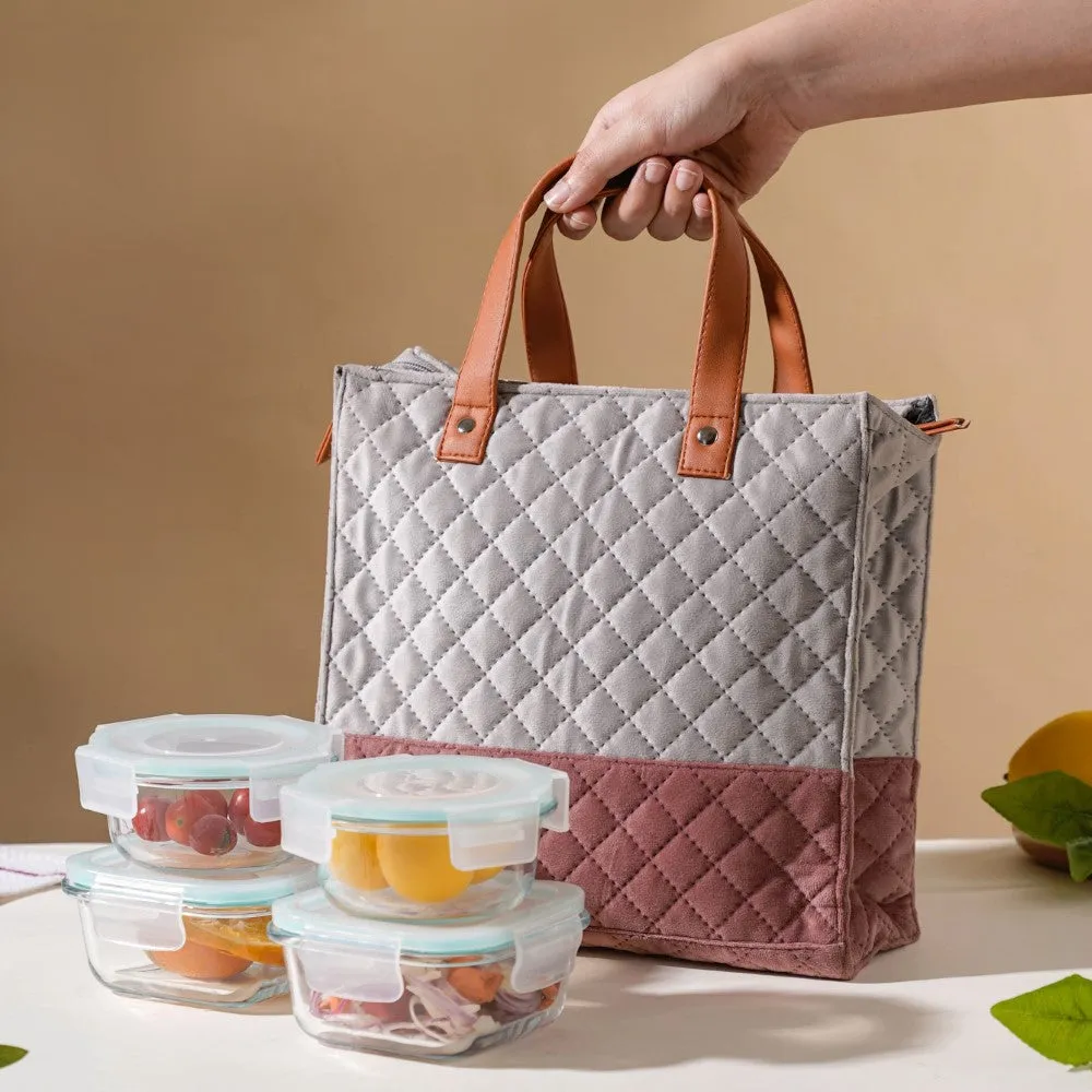 Lunch Box Set Of 4 With Velvet Lunch Bag
