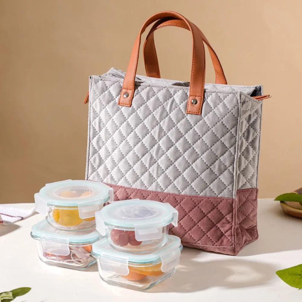 Lunch Box Set Of 4 With Velvet Lunch Bag