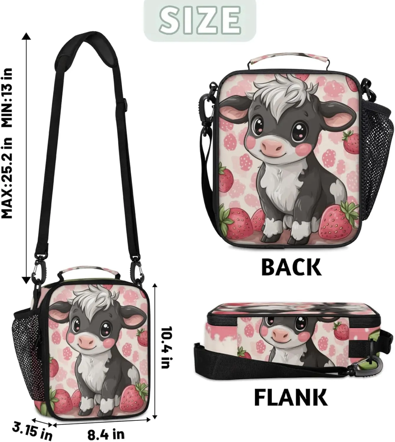 Lunch Boxes Bag for Kids - Insulated Leakproof Lunchbox for Boys Girls Portable Lunch Cooler Tote Bag for School Work Picnic with Shoulder Strap(Cow