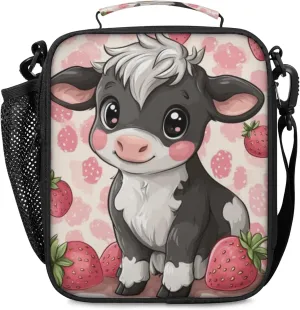 Lunch Boxes Bag for Kids - Insulated Leakproof Lunchbox for Boys Girls Portable Lunch Cooler Tote Bag for School Work Picnic with Shoulder Strap(Cow