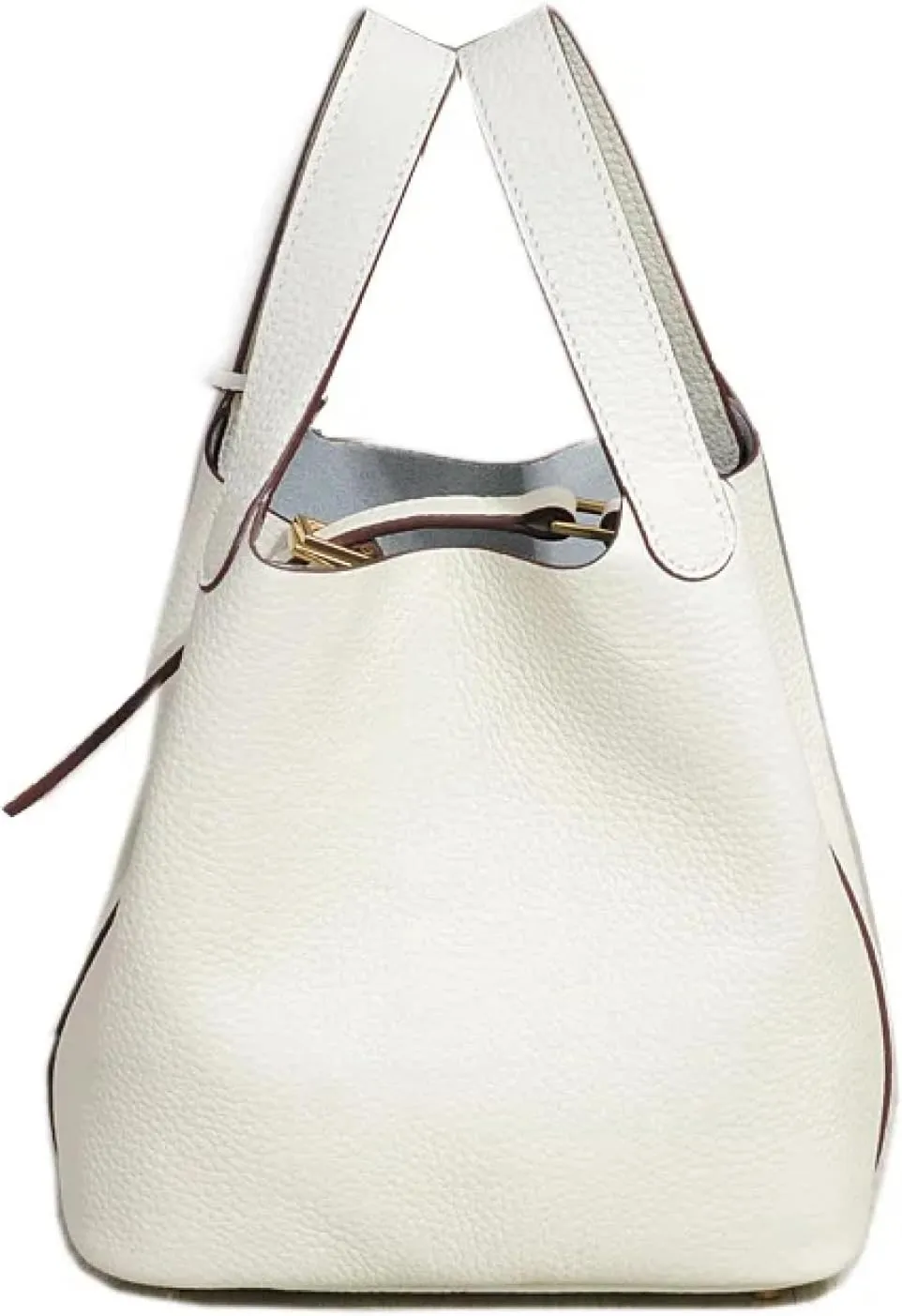Lunch Bun Top Layer Cowhide Bucket Cabbage Basket Picnic Handbag, 奶昔白18cm