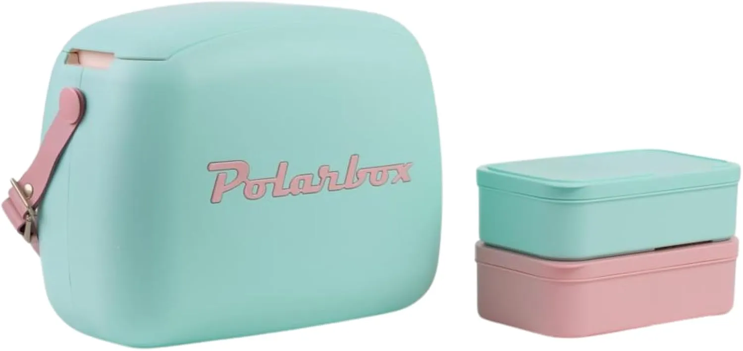 Lunch Tote Cooler Bag | Retro Lunch Box Picnic Reusable Lunch Bag Vintage Mini Cooler Hand Bag Includes 2 Food Containers! Food & Drinks Work, Travel, Beach, Camping Hiking 6L (Cyan Rose)