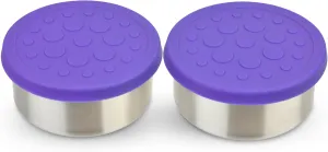 LunchBots 2.5 oz Stainless Steel Dressing Container for Condiments, Dips, Snacks, Dipping Sauce Cups with Silicone Lid, Fits in Lunch Bags and Bento Boxes - Set of 2 (Purple)