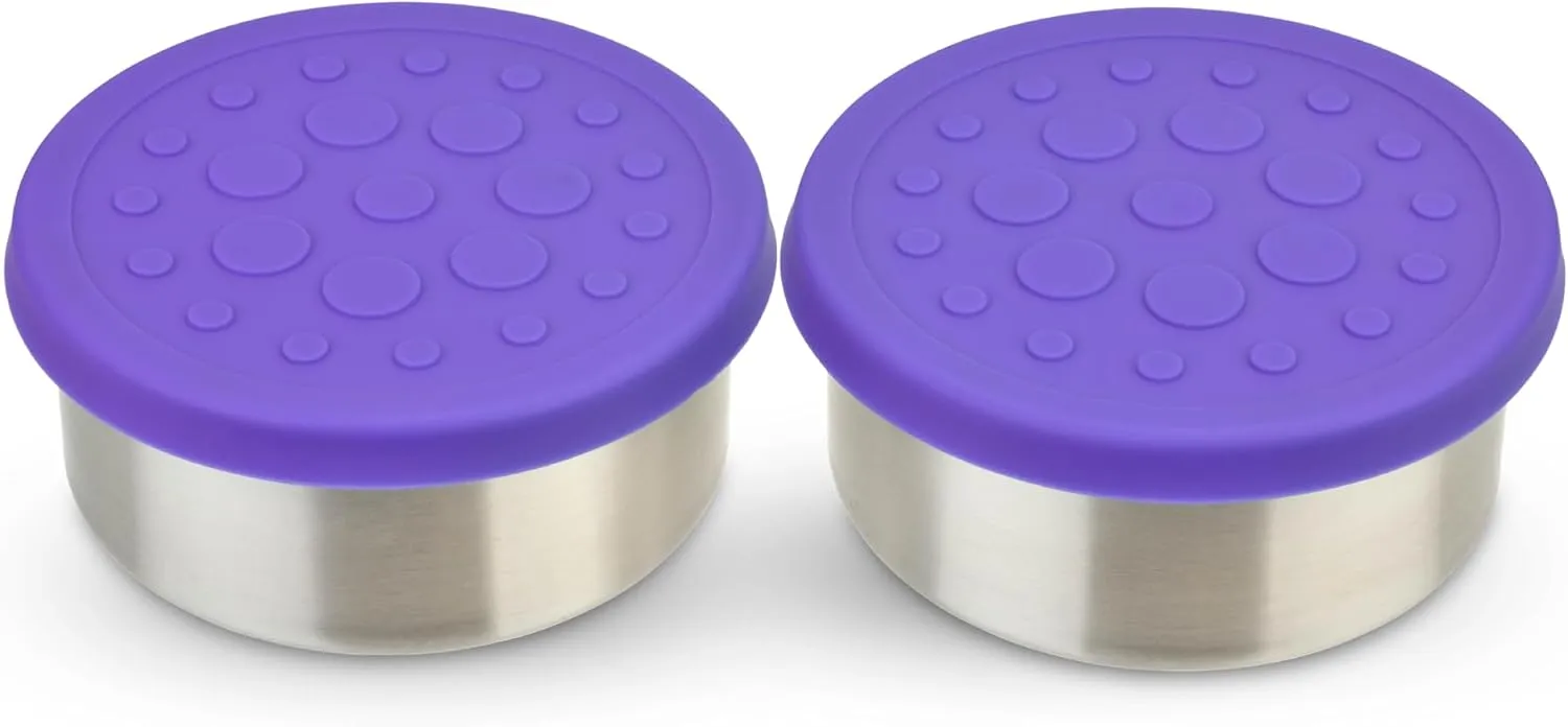 LunchBots 2.5 oz Stainless Steel Dressing Container for Condiments, Dips, Snacks, Dipping Sauce Cups with Silicone Lid, Fits in Lunch Bags and Bento Boxes - Set of 2 (Purple)