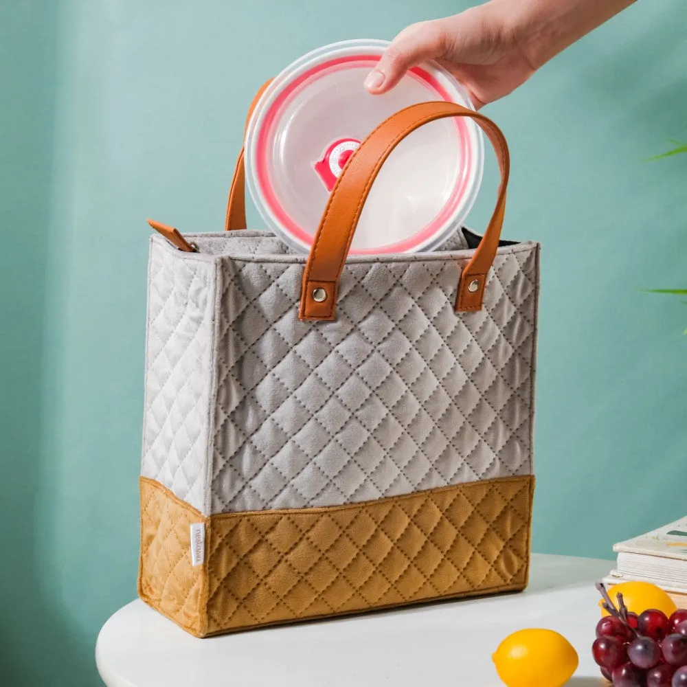 Luxe Velvet Lunch Bag Grey And Brown