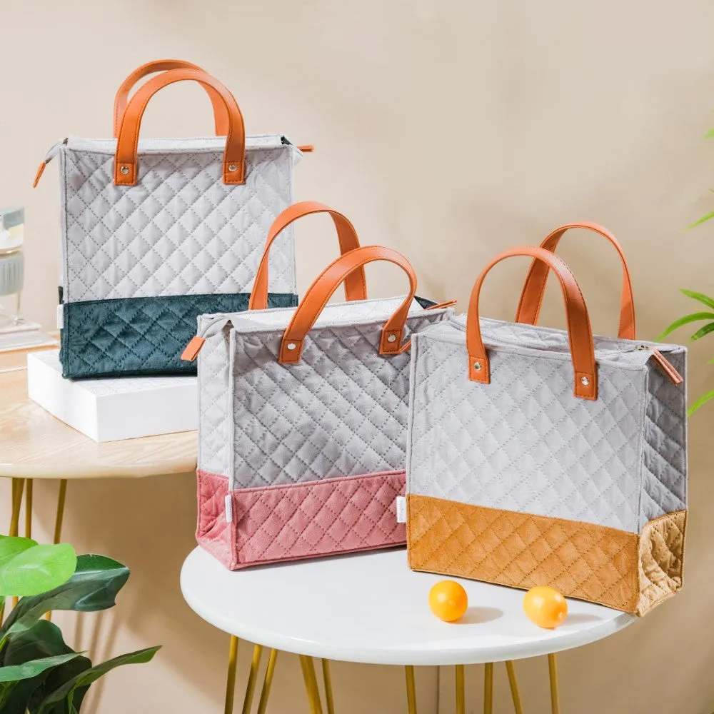 Luxe Velvet Lunch Bag Grey And Brown