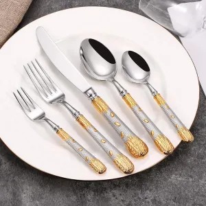 Luxury 20-Piece Wheat Ear Design Silverware Set, Premium 18/10 Stainless Steel Flatware, Serving 4. (Gold & Silver)