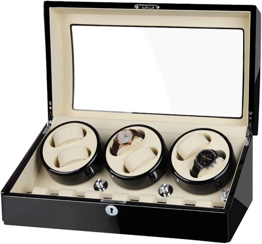 Luxury Wood Automatic Rotate Watch Winder 6 7 Storage Display Case Piano Paint Leather Pillow Japan Silent Motor Storages Box (Black a)
