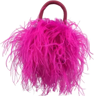 LVCOMEFF Women Ostrich Feather Purse Mini Handbag for Party Furry Casual Daily 2023 Bubblegum Color