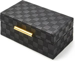 MACKENZIE-CHILDS Black Faux-Leather Box, Jewelry Box or Storage Box, Small