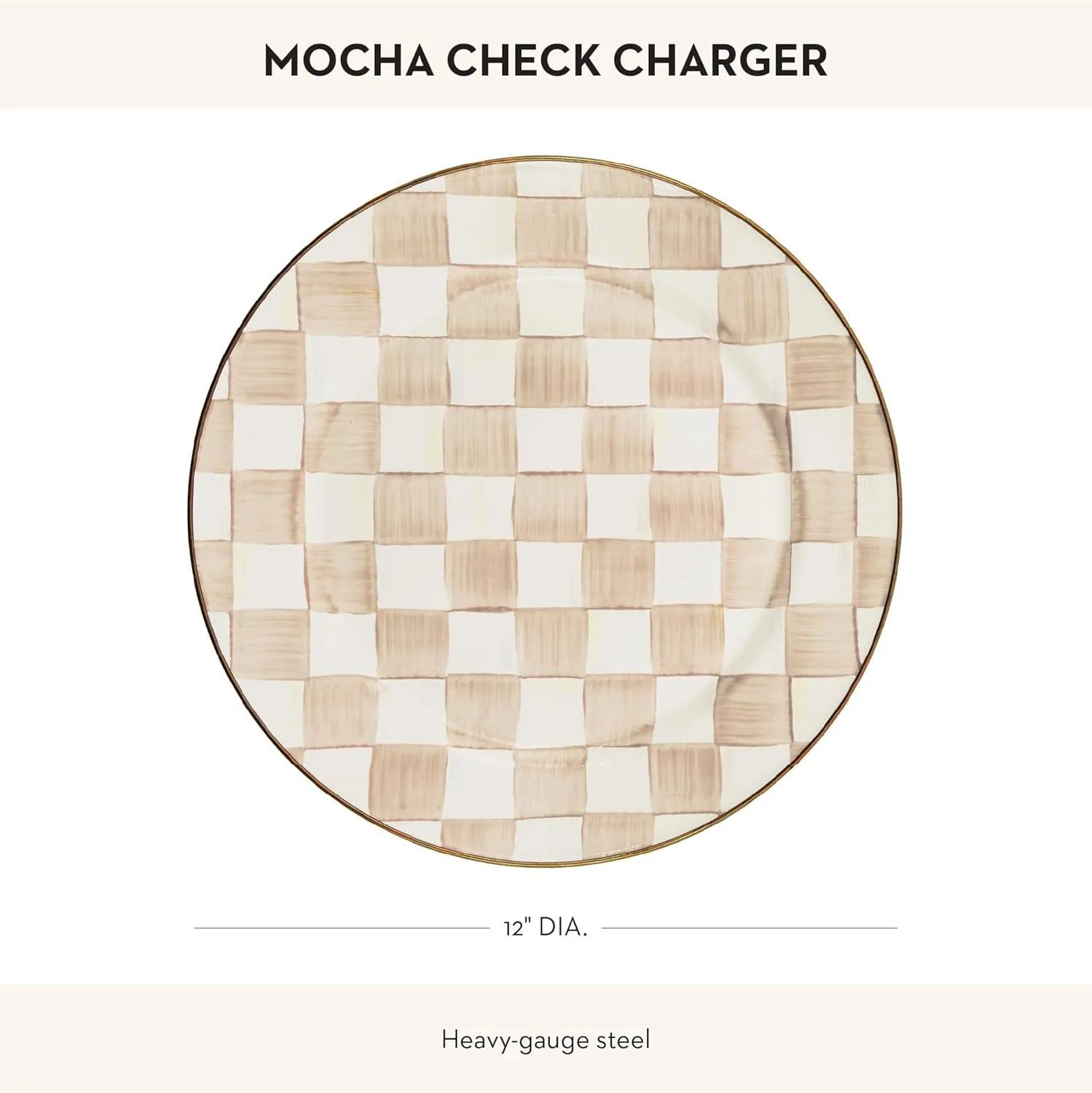 MACKENZIE-CHILDS Enamel Charger Plate, Charger Decoration Plate for Dinner Plates or Home Decor, 12 Inches, Brown-and-White Mocha Check