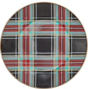 MACKENZIE-CHILDS Enamel Dinner Plate, Decorative Dinnerware Plate, 10 Inches, Black Tartan