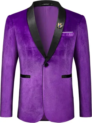 MAGE MALE Men's Velvet Slim Fit Suit Blazer Jacket Shawl Lapel One Button Dinner Prom Wedding Tuxedo