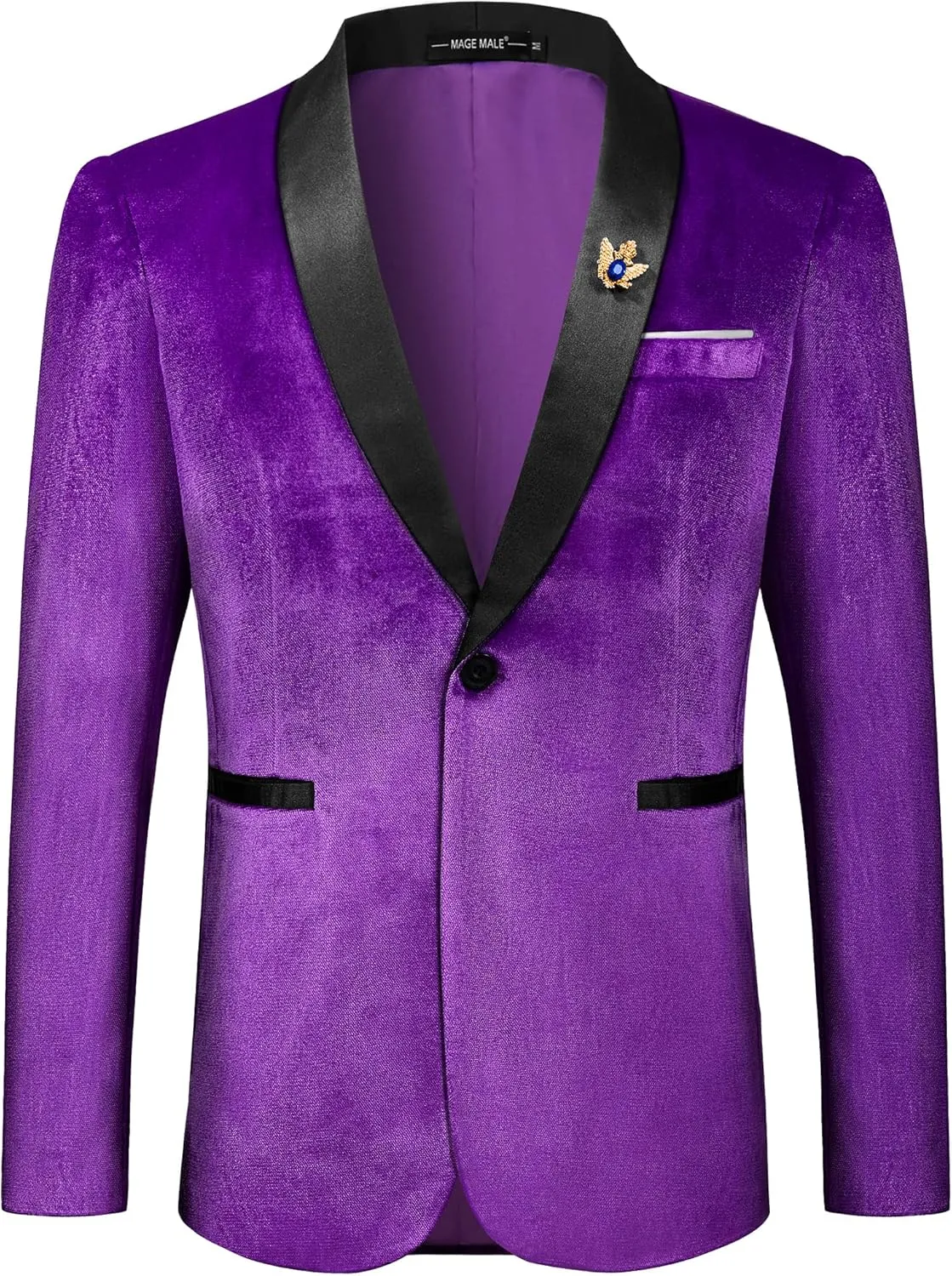 MAGE MALE Men's Velvet Slim Fit Suit Blazer Jacket Shawl Lapel One Button Dinner Prom Wedding Tuxedo
