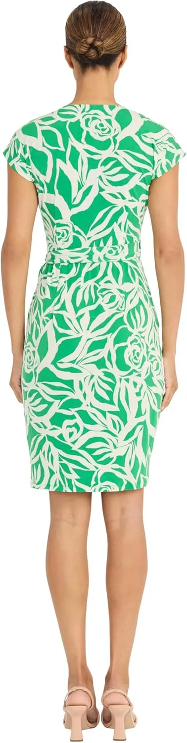 Maggy London Women's Midi Length Cap Sleeve Wrap Fitted Waist-Elegant a Line Dress