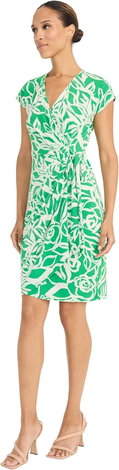 Maggy London Women's Midi Length Cap Sleeve Wrap Fitted Waist-Elegant a Line Dress