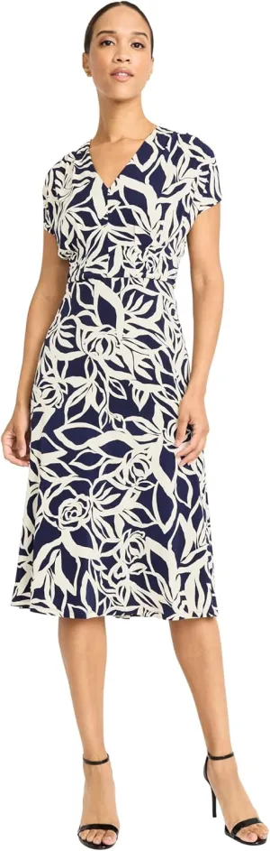 Maggy London Women's Midi Length Cap Sleeve Wrap Fitted Waist-Elegant a Line Dress