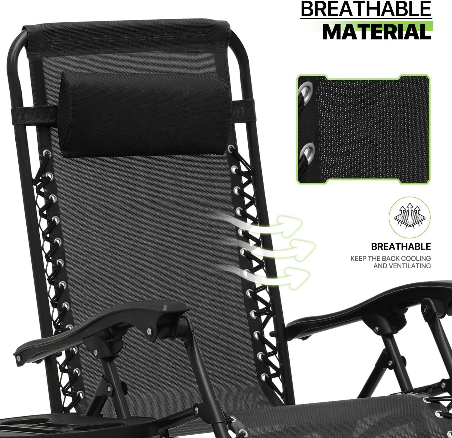Magshion Zero Gravity Lounge Chairs Set of 2, Outdoor Patio Reclining Chair with Side Tray, Adjustable Anti-Gravity Recliners with Pillow Headrest, Folding Lounger for Lawn Camping Beach, Black