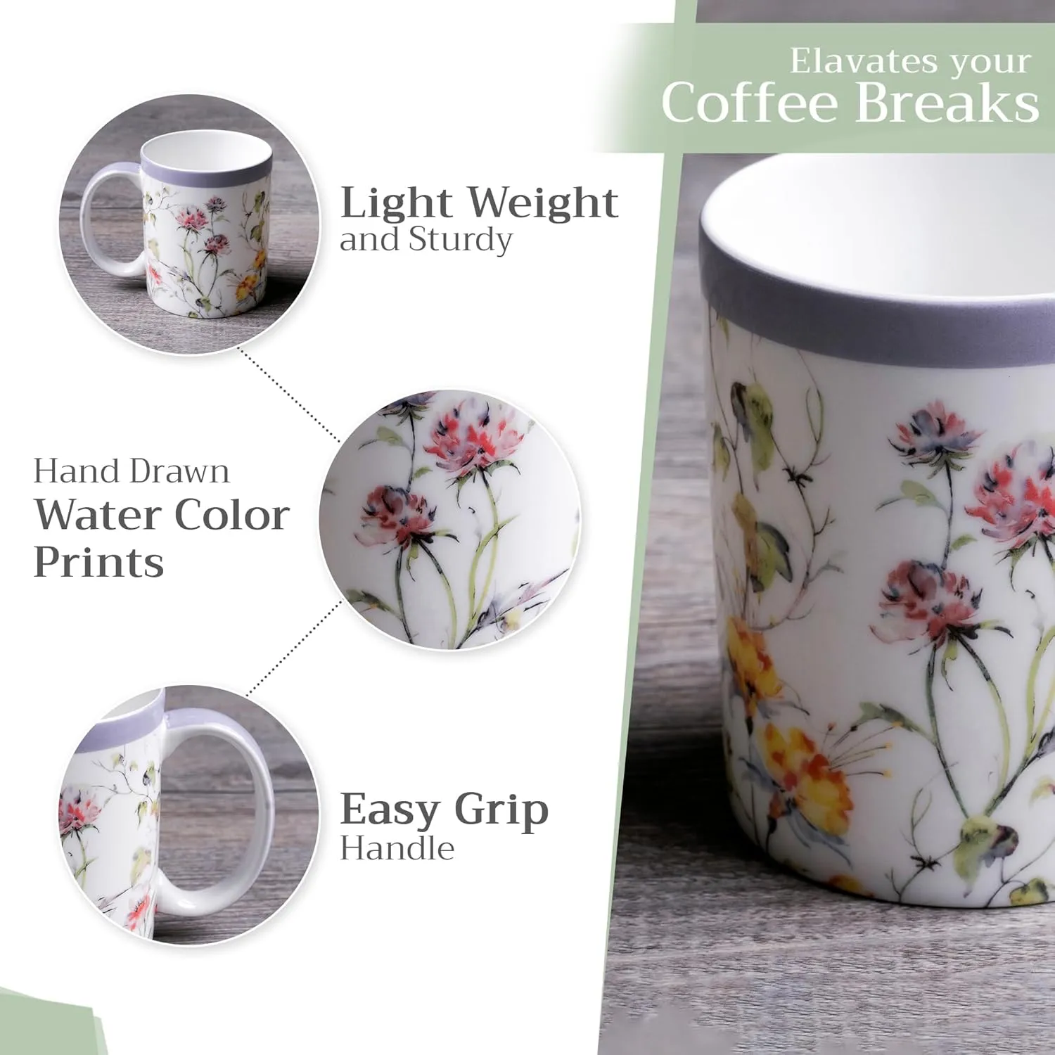 Maison d' Hermine Coffee Mug with Handles Fine Bone China Pack of One Coffee Mug for Hot Beverages Cappuccino Latte Home Restaurant Perfect for Men & Women (Summer Floral - Pink Clover, 12 Ounce)