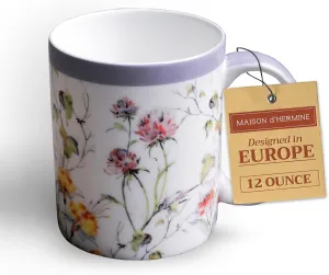 Maison d' Hermine Coffee Mug with Handles Fine Bone China Pack of One Coffee Mug for Hot Beverages Cappuccino Latte Home Restaurant Perfect for Men & Women (Summer Floral - Pink Clover, 12 Ounce)