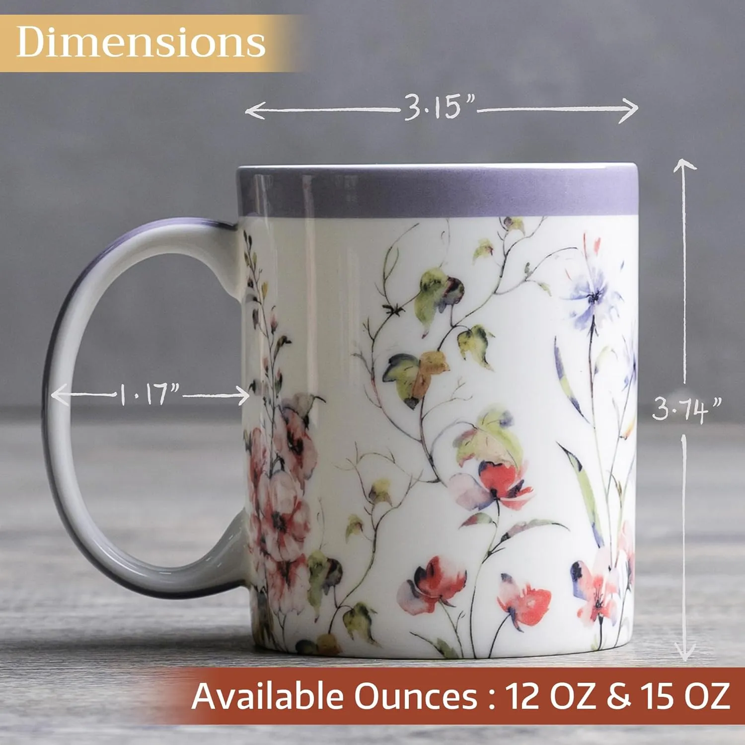 Maison d' Hermine Coffee Mug with Handles Fine Bone China Pack of One Coffee Mug for Hot Beverages Cappuccino Latte Home Restaurant Perfect for Men & Women (Summer Floral - Pink Clover, 12 Ounce)