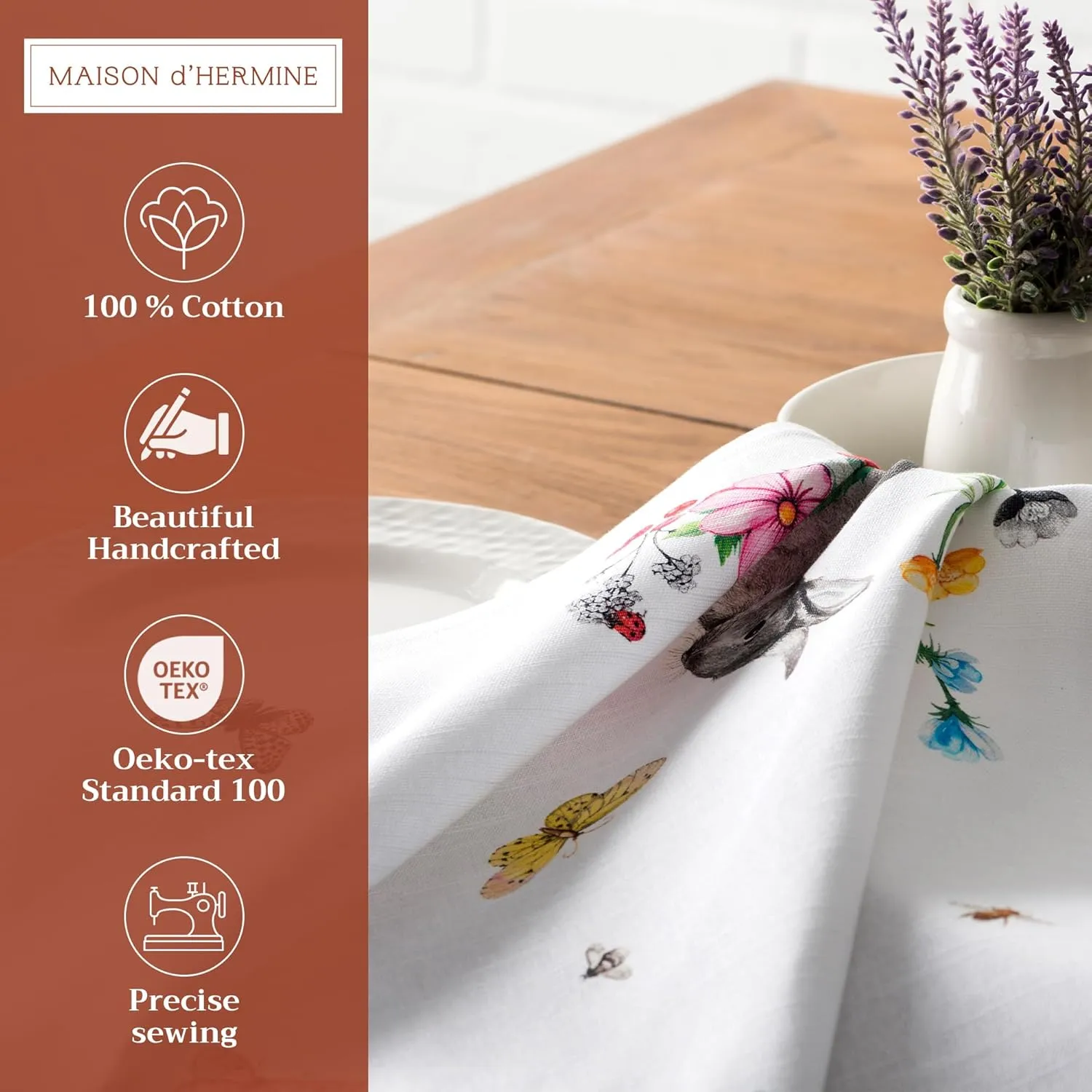 Maison d'Hermine Cloth Napkins Set of 4 100% Cotton Everyday Reusable Square Napkins Cloth Washable, Dinner, Party, Wedding, Restaurant, Spring/Summer (Printemps, 20" x 20")
