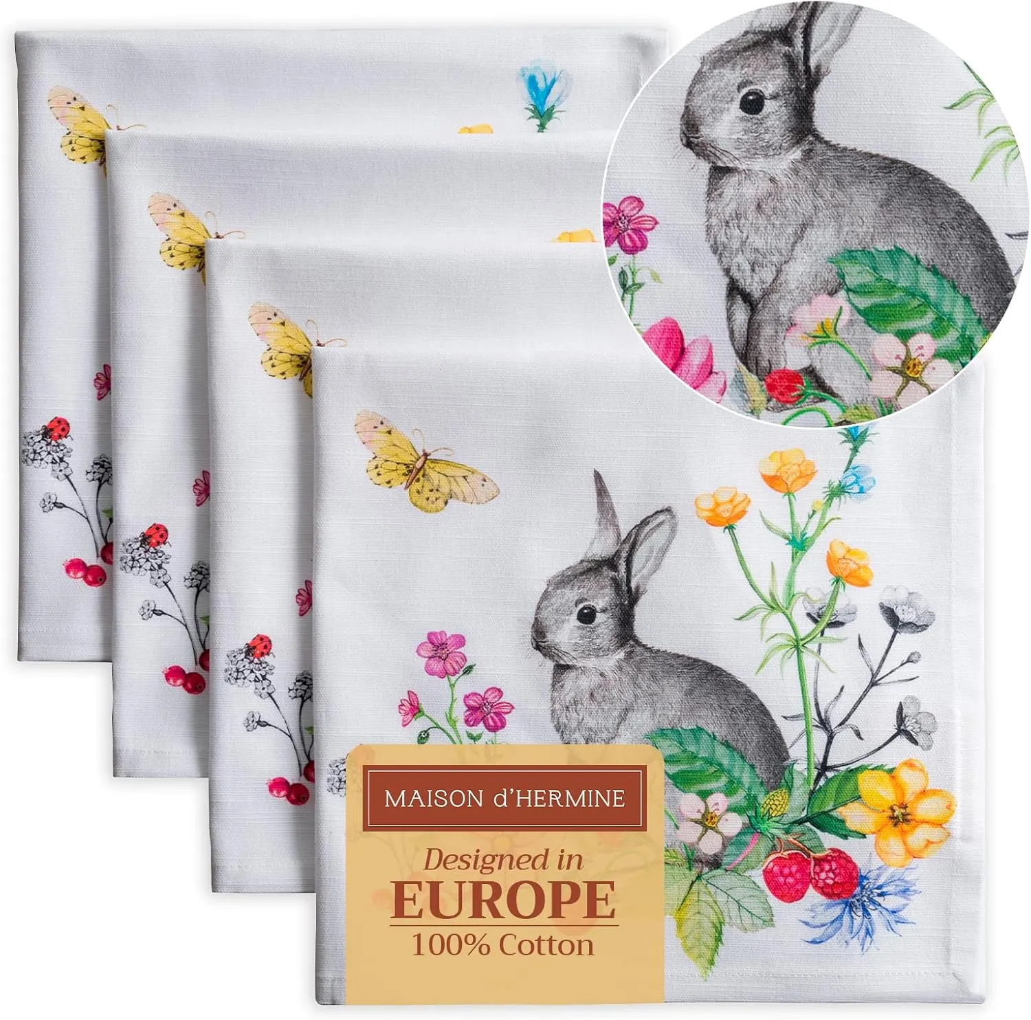 Maison d'Hermine Cloth Napkins Set of 4 100% Cotton Everyday Reusable Square Napkins Cloth Washable, Dinner, Party, Wedding, Restaurant, Spring/Summer (Printemps, 20" x 20")