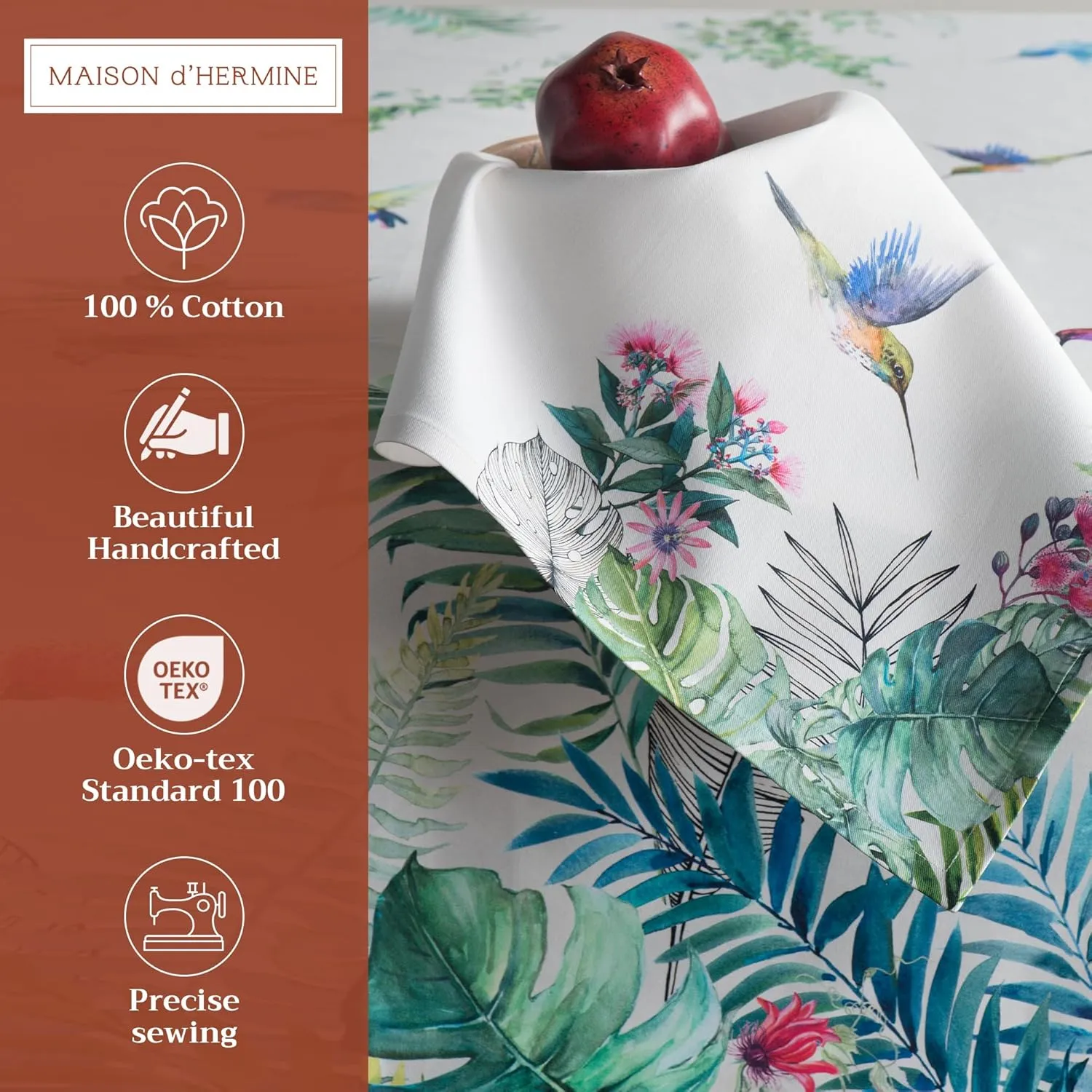 Maison d'Hermine Cloth Napkins Set of 4 100% Cotton Everyday Reusable Square Napkins Cloth Washable, Dinner, Party, Wedding, Restaurant, Spring/Summer (Tropiques, 20" x 20")