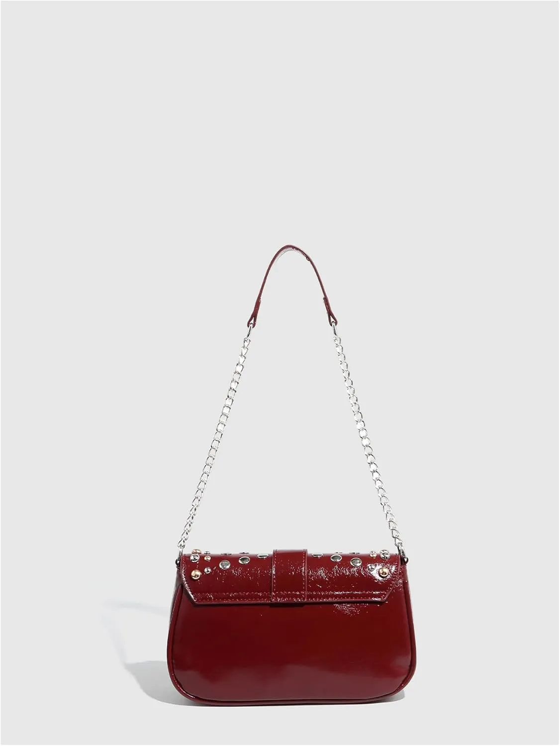 MakeMeChic Women's Chain Strap Rivet Shoulder Handbags Buckle Punk Square Bag Purse