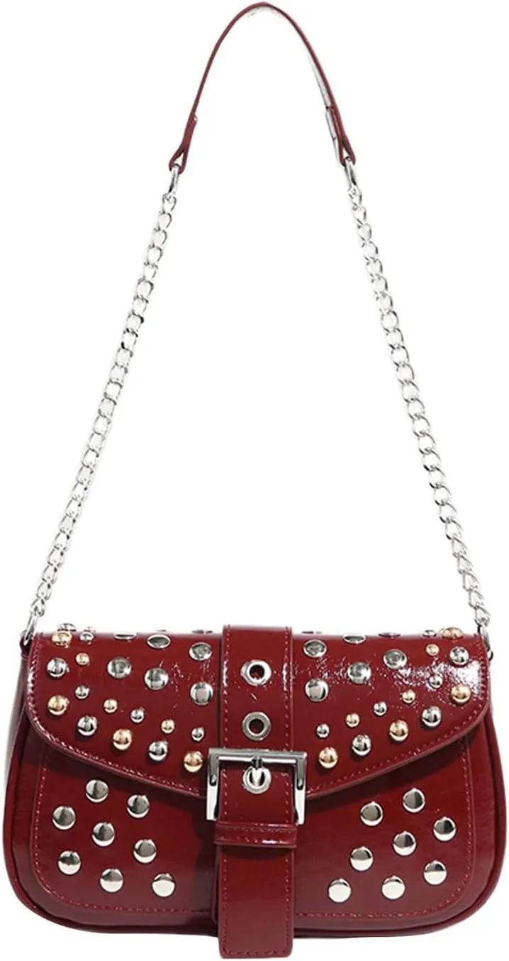 MakeMeChic Women's Chain Strap Rivet Shoulder Handbags Buckle Punk Square Bag Purse