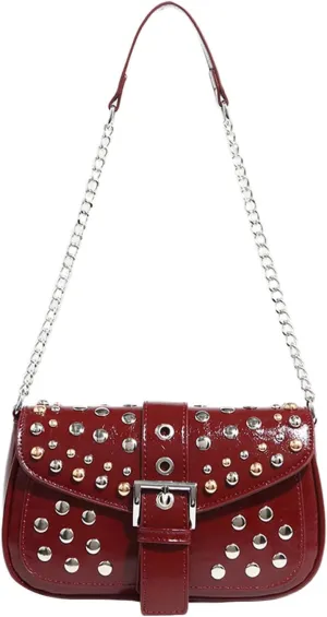 MakeMeChic Women's Chain Strap Rivet Shoulder Handbags Buckle Punk Square Bag Purse