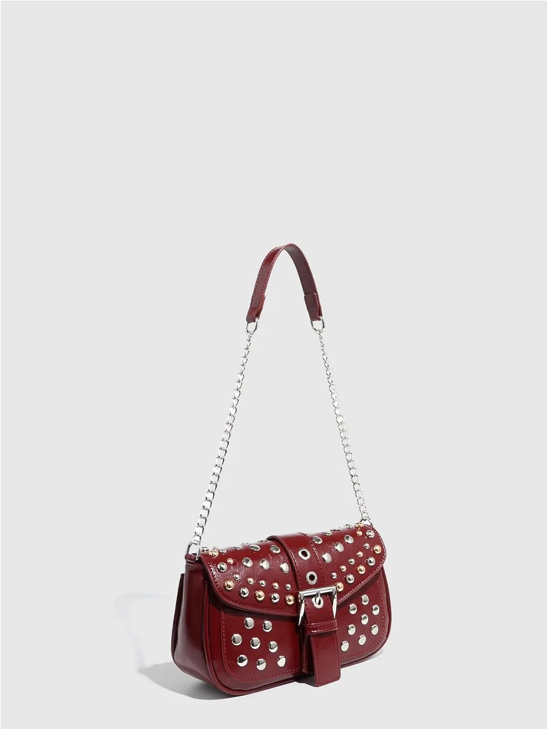MakeMeChic Women's Chain Strap Rivet Shoulder Handbags Buckle Punk Square Bag Purse
