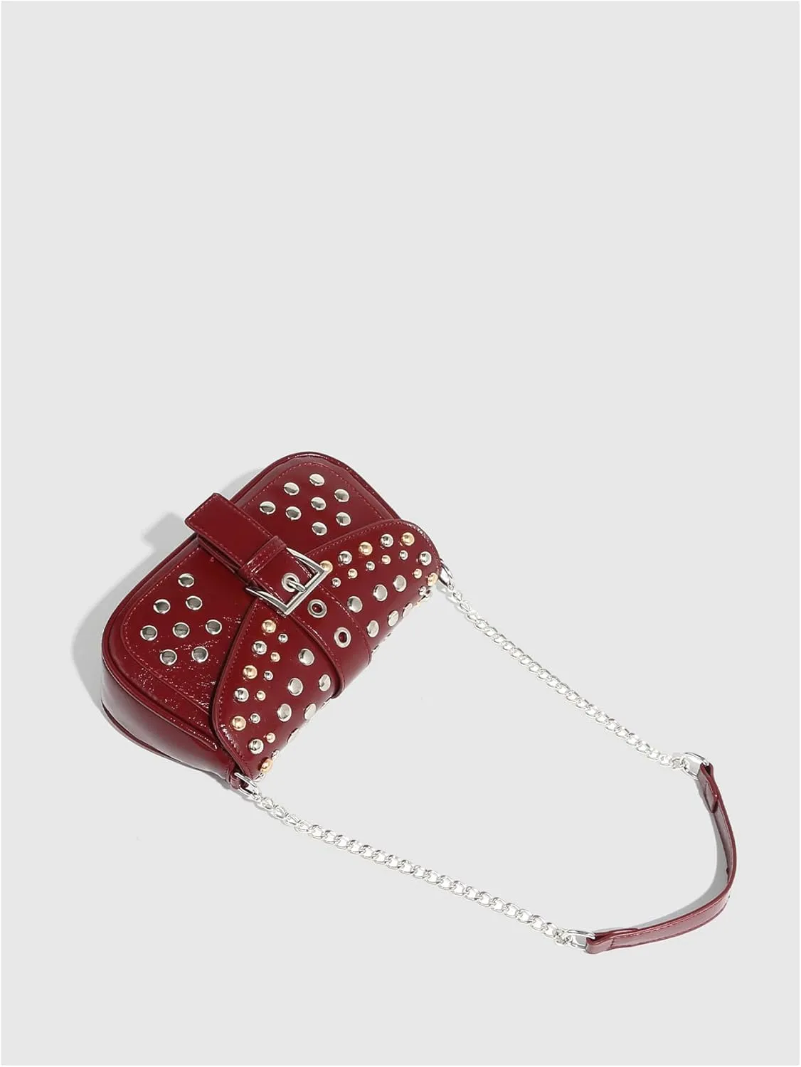 MakeMeChic Women's Chain Strap Rivet Shoulder Handbags Buckle Punk Square Bag Purse