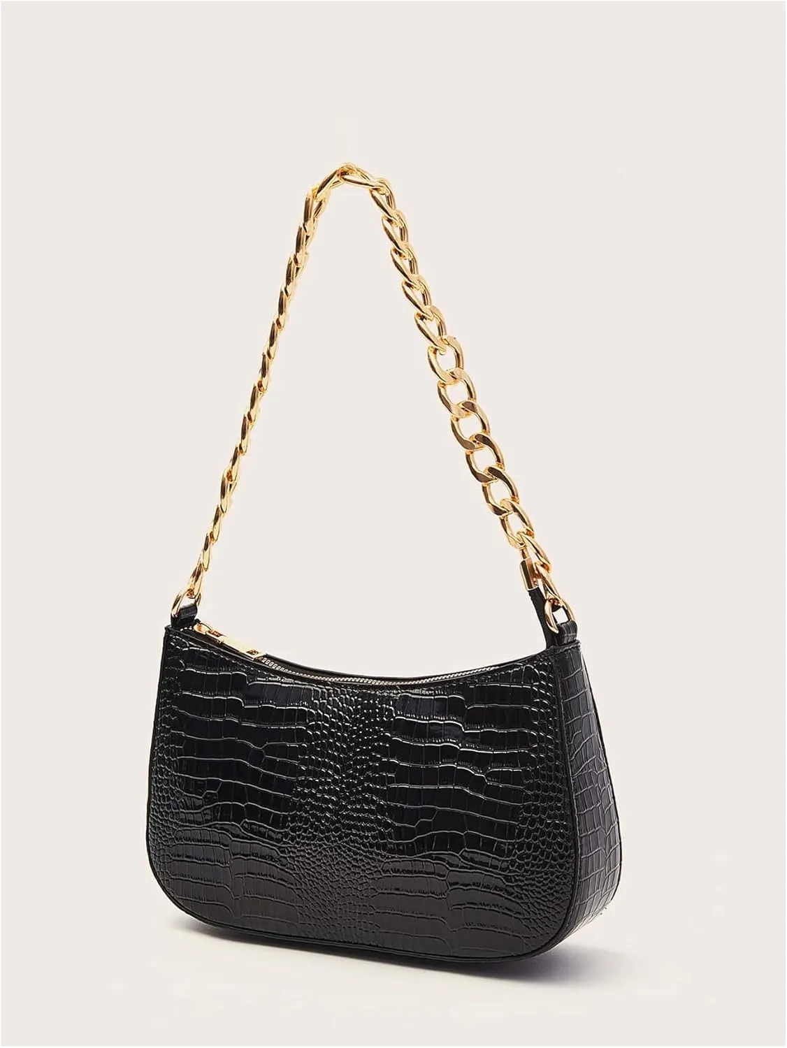 MakeMeChic Women's PU Leather Crocodile Print Zipper Single Shoulder Party Handbag Tote Bag