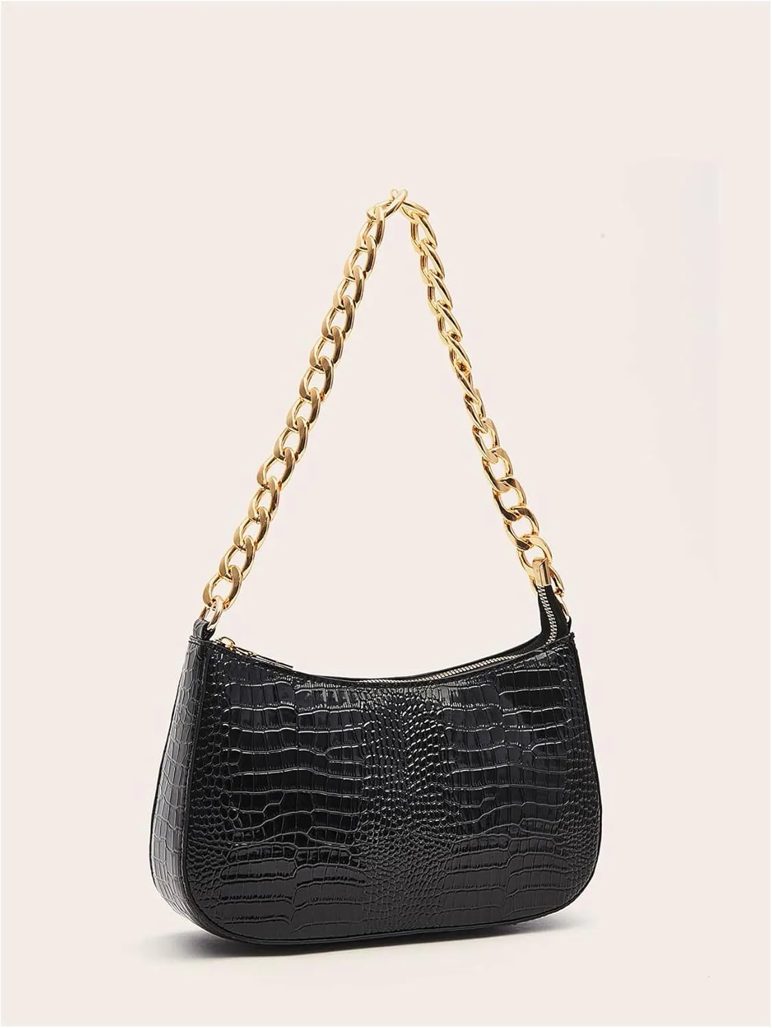 MakeMeChic Women's PU Leather Crocodile Print Zipper Single Shoulder Party Handbag Tote Bag