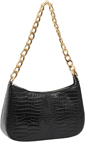 MakeMeChic Women's PU Leather Crocodile Print Zipper Single Shoulder Party Handbag Tote Bag