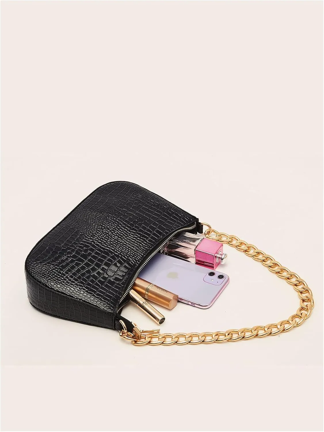 MakeMeChic Women's PU Leather Crocodile Print Zipper Single Shoulder Party Handbag Tote Bag