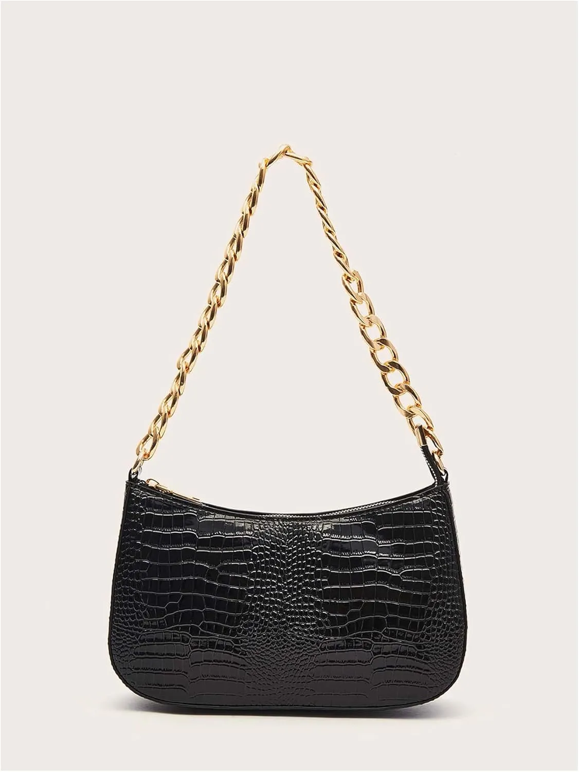 MakeMeChic Women's PU Leather Crocodile Print Zipper Single Shoulder Party Handbag Tote Bag